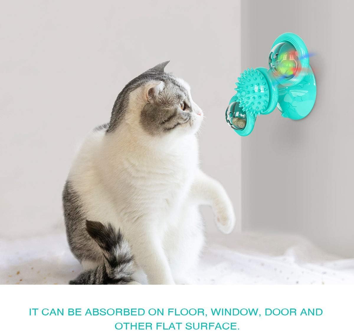Molino de viento para gatos con hierba gatera, juguetes interactivos giratorios para gatos con ventosa, juguete de masaje giratorio para gatos de