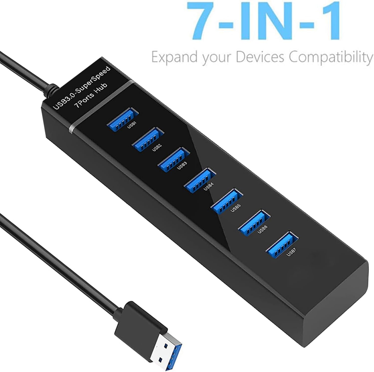 USB Hub3.0, extensor divisor DUOYHIEL de 7 puertos, para transferencia rápida de datos, expansor USB para laptop, cámara, Surface Pro, PC, ratones,