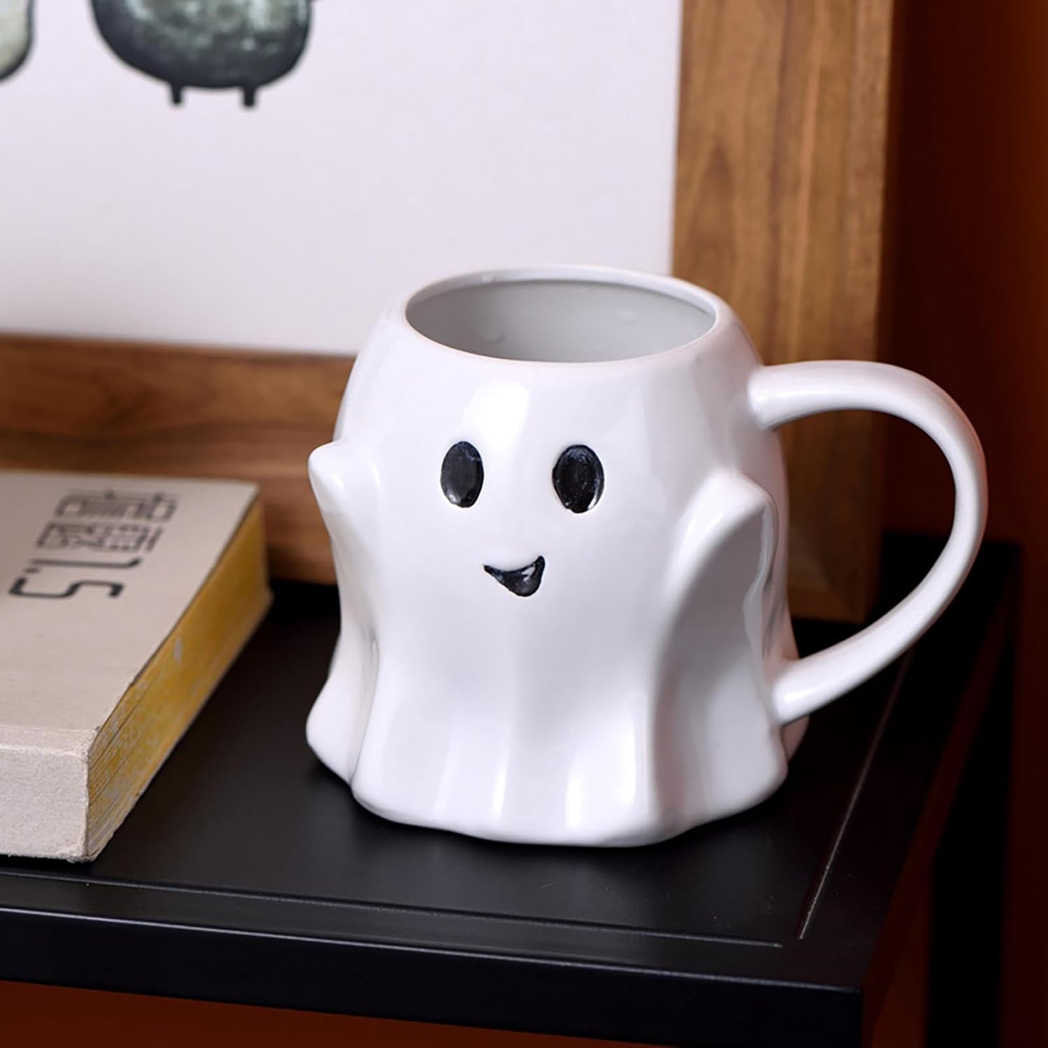 Tazas de fantasma de Halloween, tazas de café de cerámica de 14.9 fl oz con caja de regalo, taza de calabaza de buenos días, vaso espeluznante de