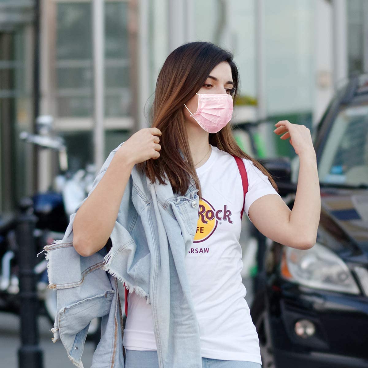 Wecolor Paquete de 120 máscaras faciales desechables con cinta elástica para las orejas, 3 capas transpirables (rosa)