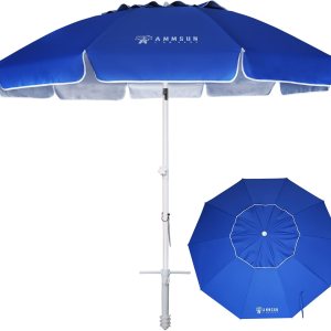 AMMSUN Sombrilla de playa grande de 8 pies con anclaje de arena, sombrilla portátil resistente al viento con protección UV UPF50+, rejillas de AMMSUN Sombrilla de playa grande de 8 pies con anclaje de arena, sombrilla portátil resistente al viento con protección UV UPF50+, rejillas de
