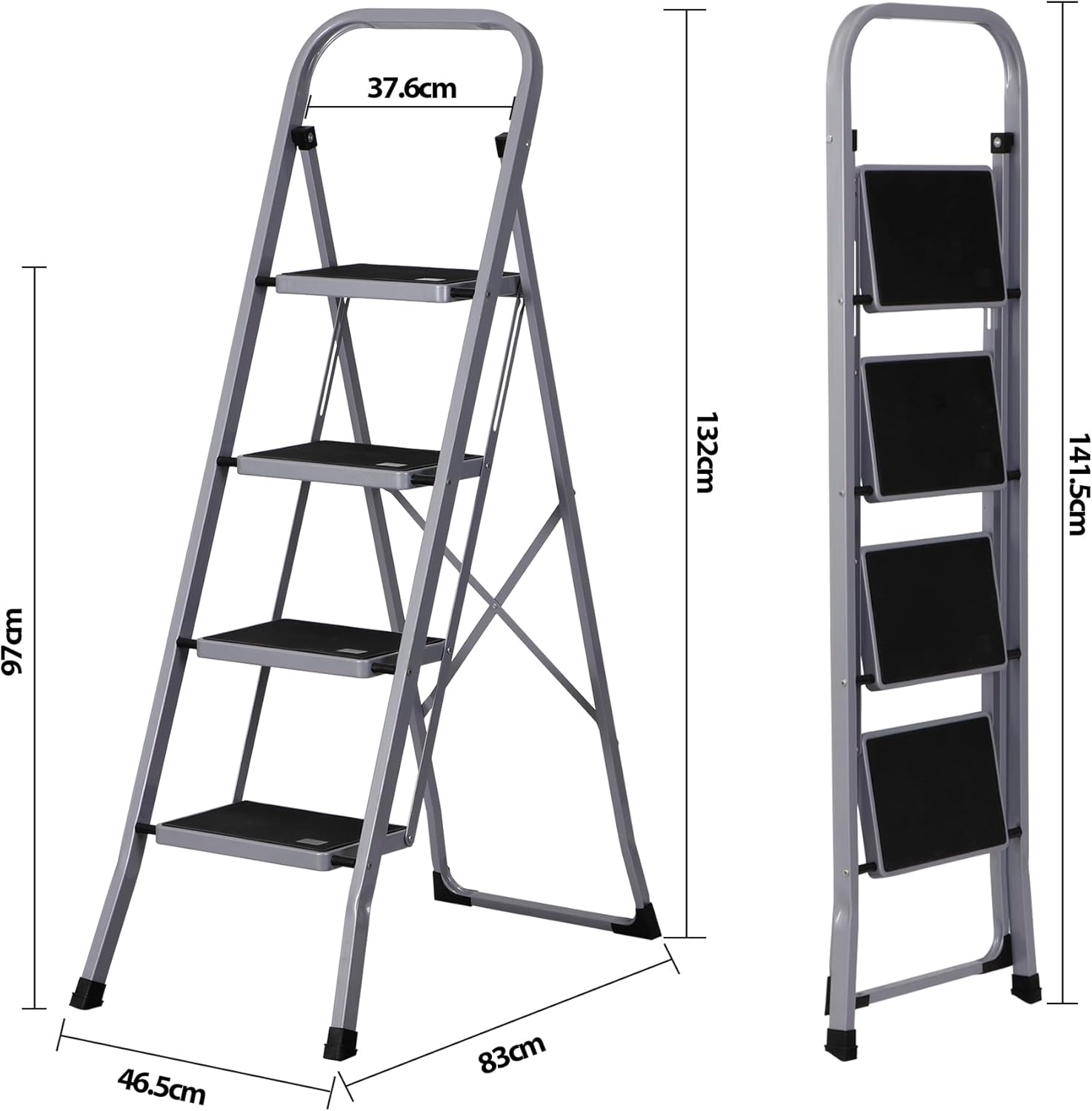 F2C Escalera plegable de 4 escalones con práctico mango portátil, taburete de acero resistente, pedal antideslizante ancho 330 libras, blanco y