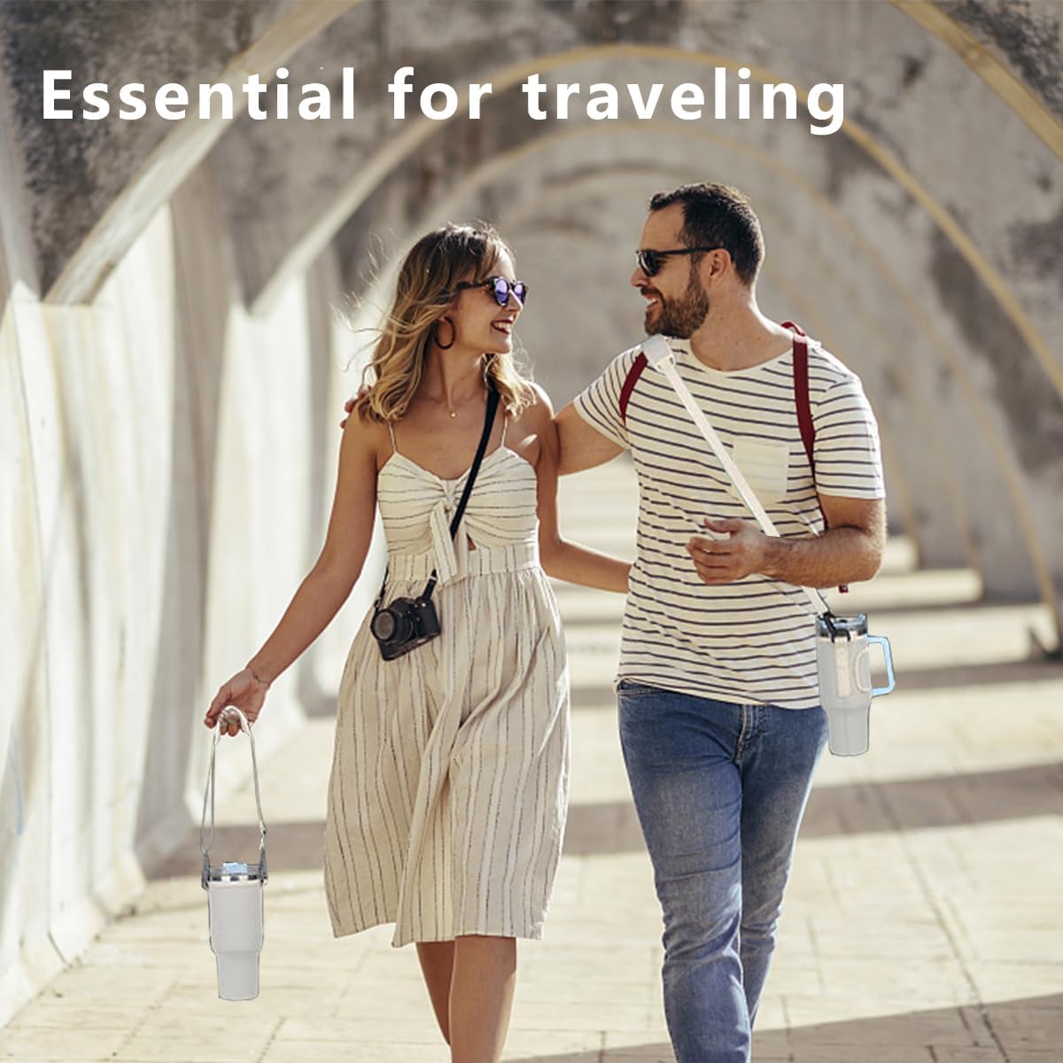 Juego de 2 correas para soporte para botella de agua, funda para botella de agua con correa ajustable para el hombro, bolsa cruzada para vaso, para