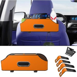 Organizador de respaldo de asiento de automóvil con portavasos y caja de pañuelos, caja de almacenamiento colgante para reposacabezas con ganchos y Organizador de respaldo de asiento de automóvil con portavasos y caja de pañuelos, caja de almacenamiento colgante para reposacabezas con ganchos y