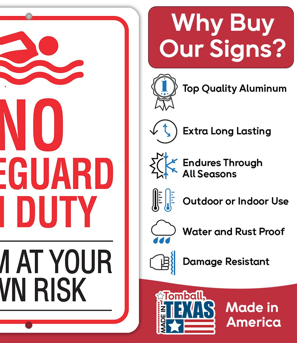 Metal Sign-No Lifeguard on Duty, Swim At Your Own Risk- Use IndoorOutdoor – Water Safety Notice Hazard Awareness Sign, For Beaches, Rivers, Lakes,