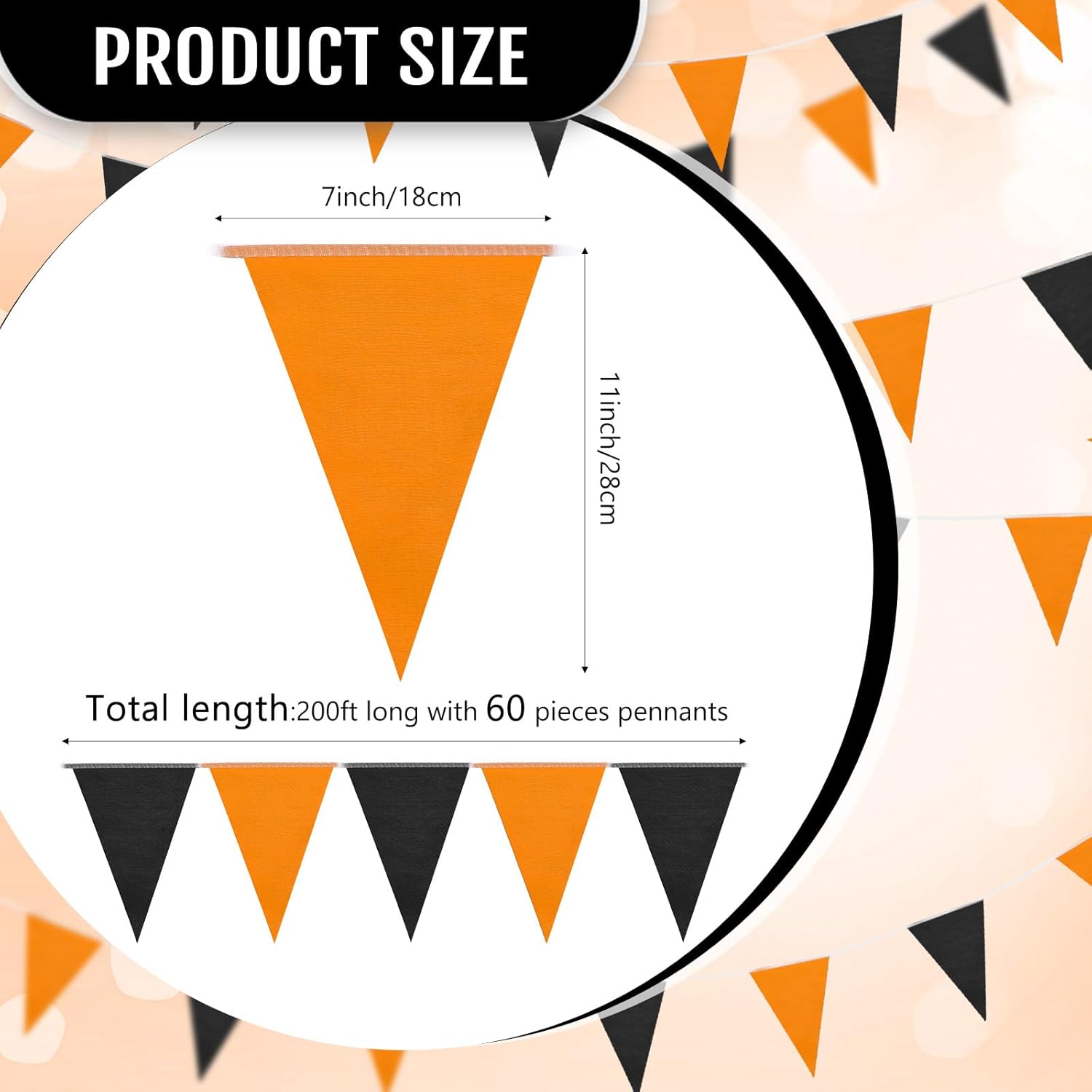 Tatuo Banderines sólidos de 200 pies, banderines de cadena triangular, banderines para colgar en banderines, decoraciones de fiesta para gran