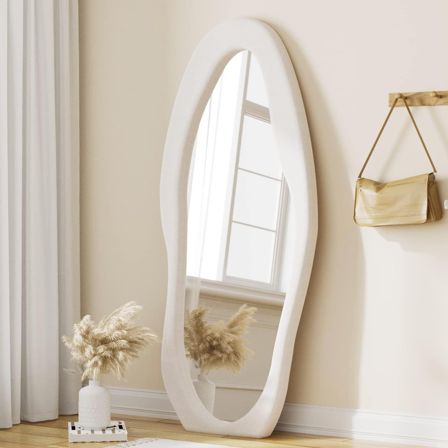 TinyTimes Espejo de longitud completa de 63 x 24 pulgadas, espejo de suelo ondulado irregular, espejo de pared de pie, espejo colgante grande para