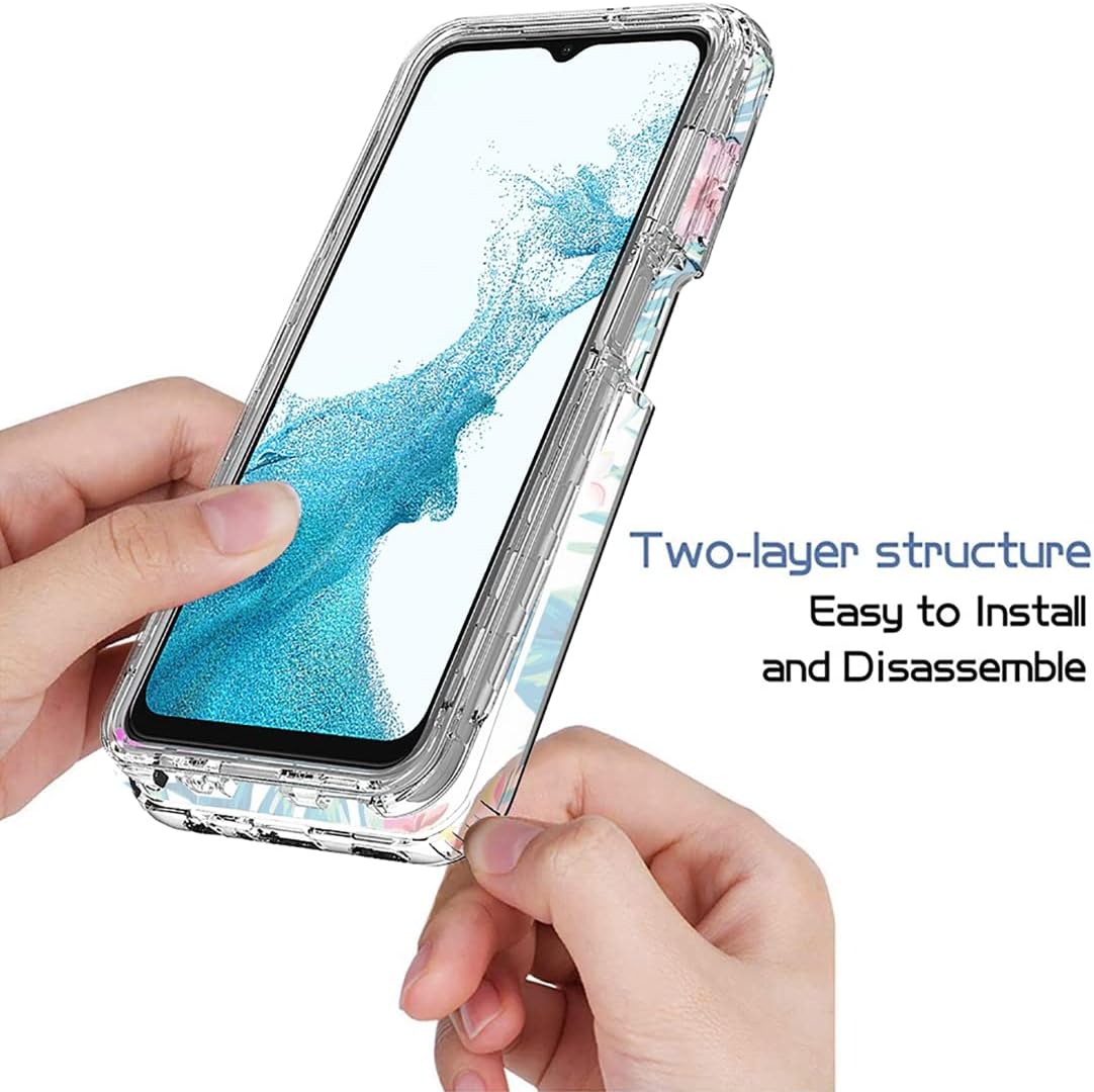 Funda para Galaxy A23, Samsung A23 SM-A235M con protector de pantalla de vidrio templado, funda protectora de TPU transparente floral a prueba de