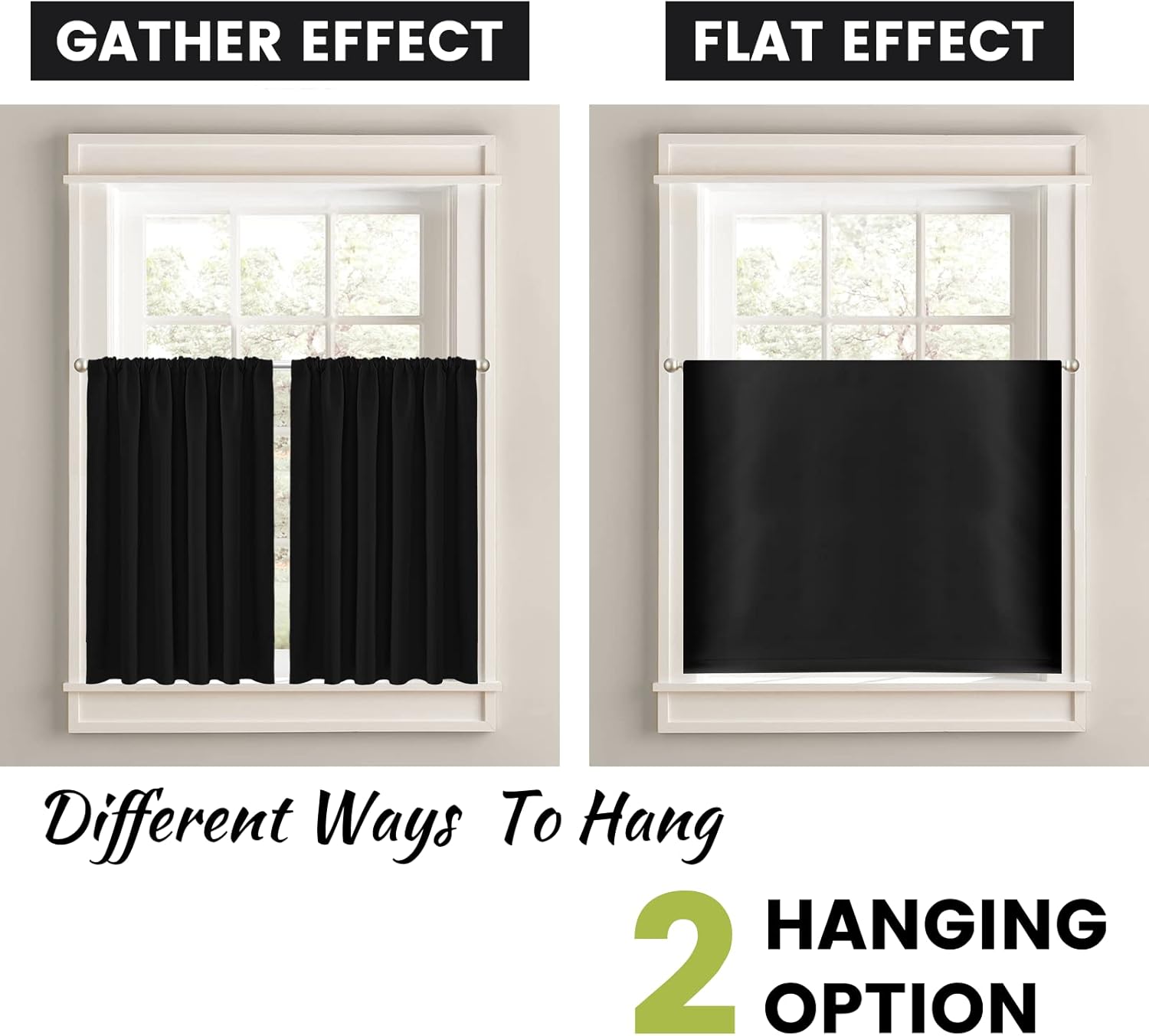 Yakamok Cortinas opacas negras  Cortinas de baño pequeñas con bolsillo para cortinero, cortinas de privacidad con aislamiento térmico para