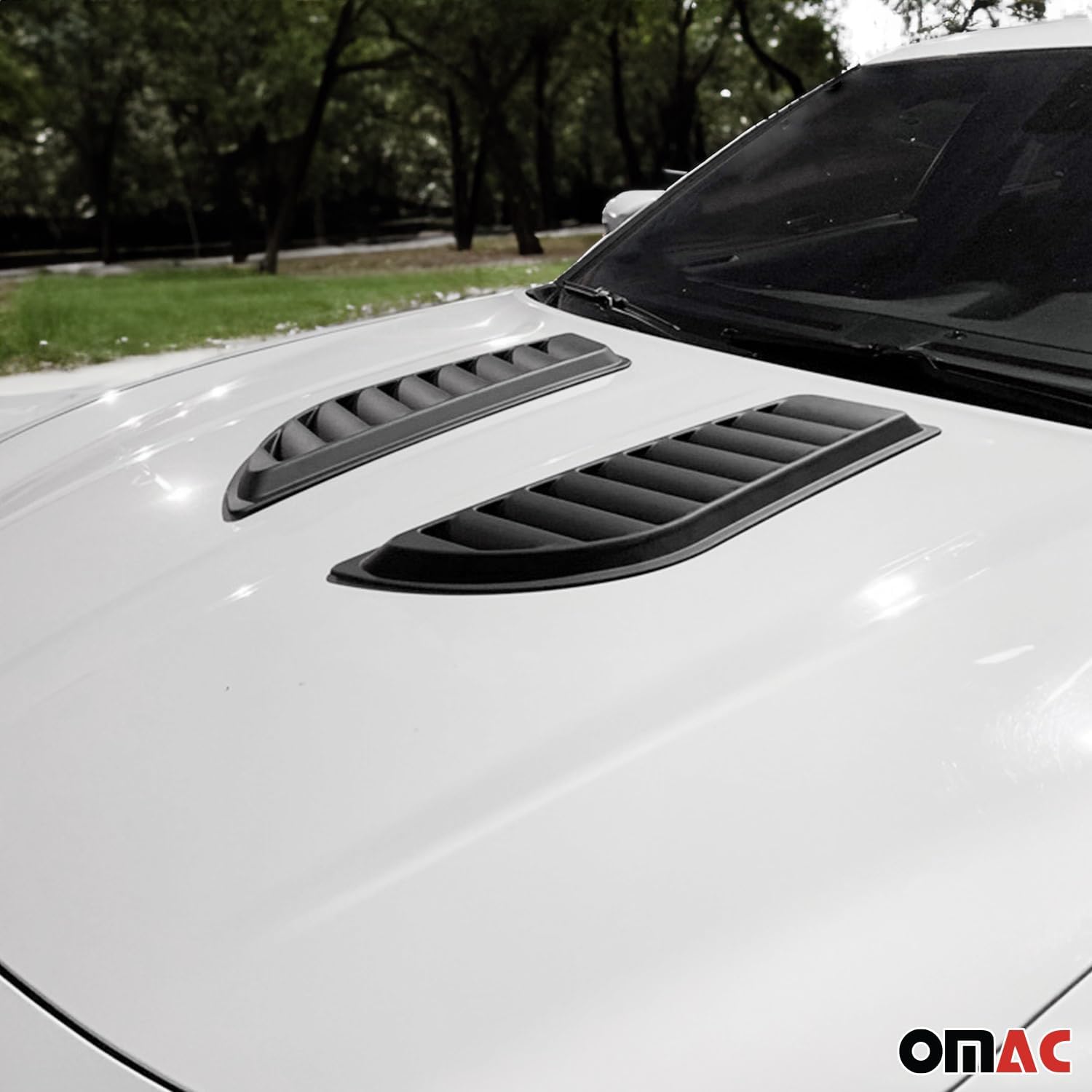 OMAC Cuchara decorativa de capó de entrada de flujo de aire para Chevy Silverado 2017-2019, cubierta de ventilación de capó, 2 piezas, color negro