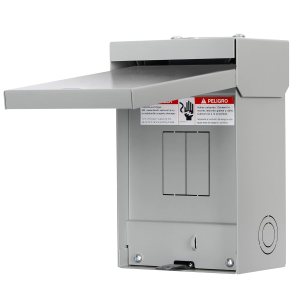 Caja de disyuntor monofásico de 60 amperios, 3 cables, neutro sólido, 2 espacios y 4 circuitos para exteriores (9.5 x 6 x 5 pulgadas) Caja de disyuntor monofásico de 60 amperios, 3 cables, neutro sólido, 2 espacios y 4 circuitos para exteriores (9.5 x 6 x 5 pulgadas)
