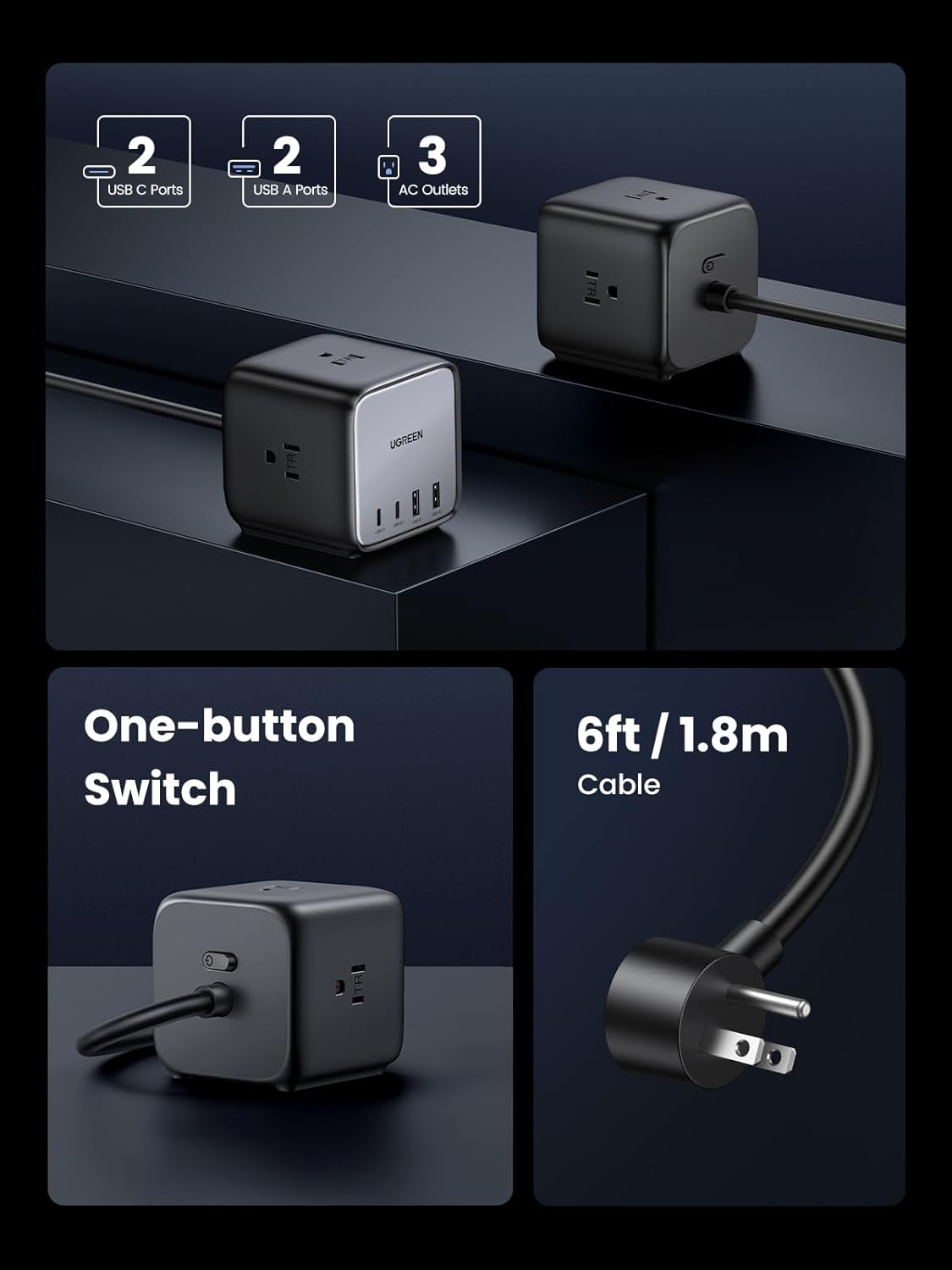 Paquete de cargador RG de 65 W USB C de 3 puertos con estación de carga de 65 W 7 en 1 tira de alimentación