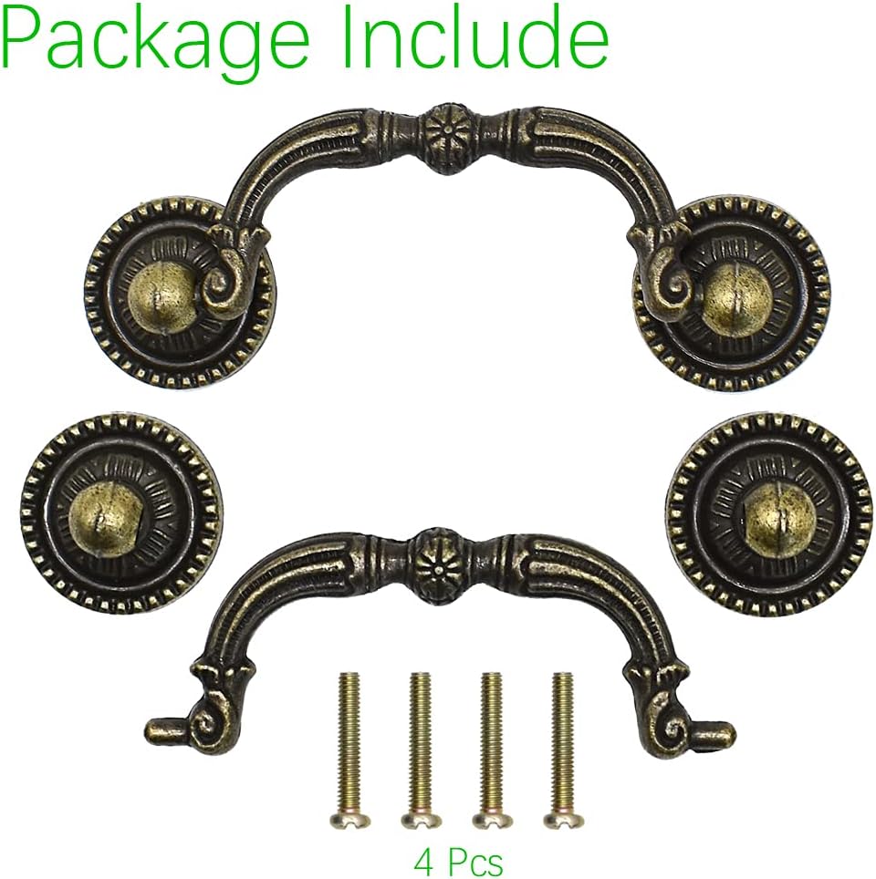 Paquete de 2 tiradores de cajón antiguos de 3 pulgadas con agujeros de 3 pulgadas, manijas de bronce vintage para gabinetes, vestidores, mesas,