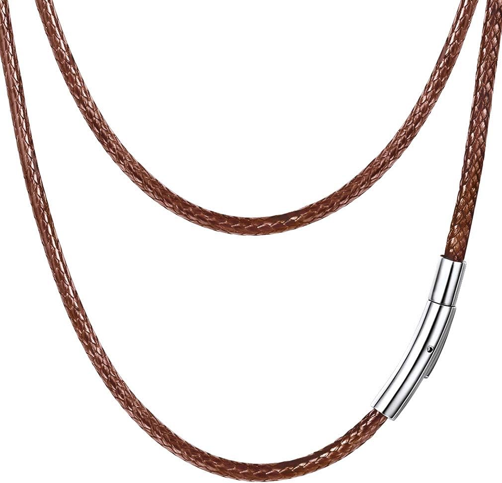 PROSTEEL Collar de cuero trenzado de cuerda encerada de 16 a 30 pulgadas, cierre duradero de acero inoxidable, cadena de cuerda de cera tejida para