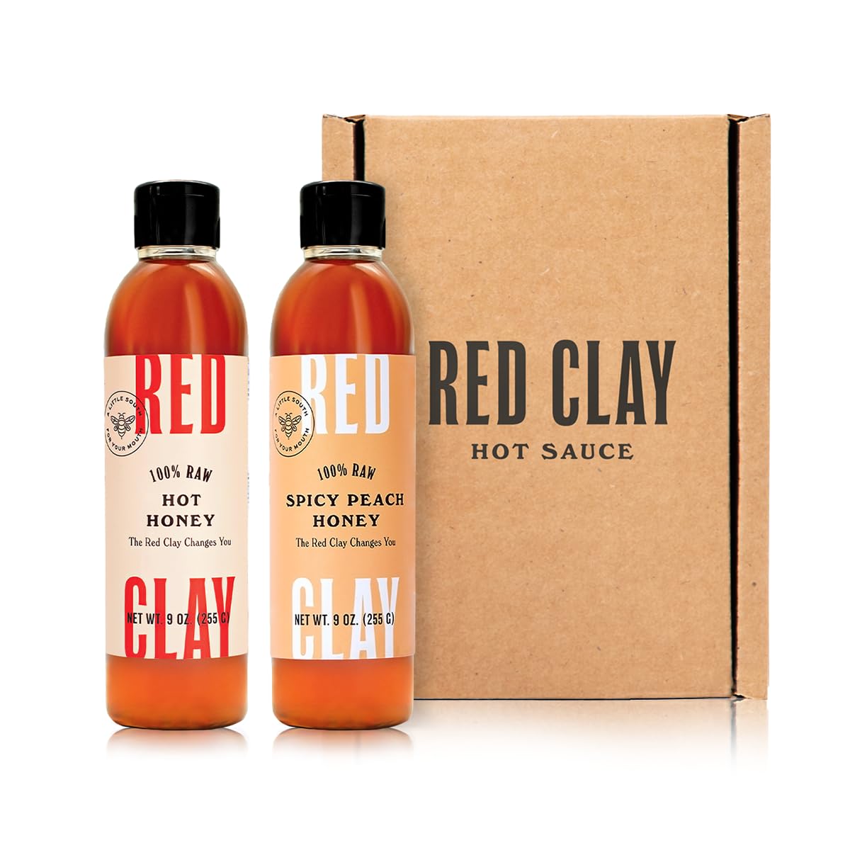 Red Clay – Miel caliente de melocotón picante y miel picante con caja de regalo, 100% pura miel de flores silvestres cruda, de origen sostenible,