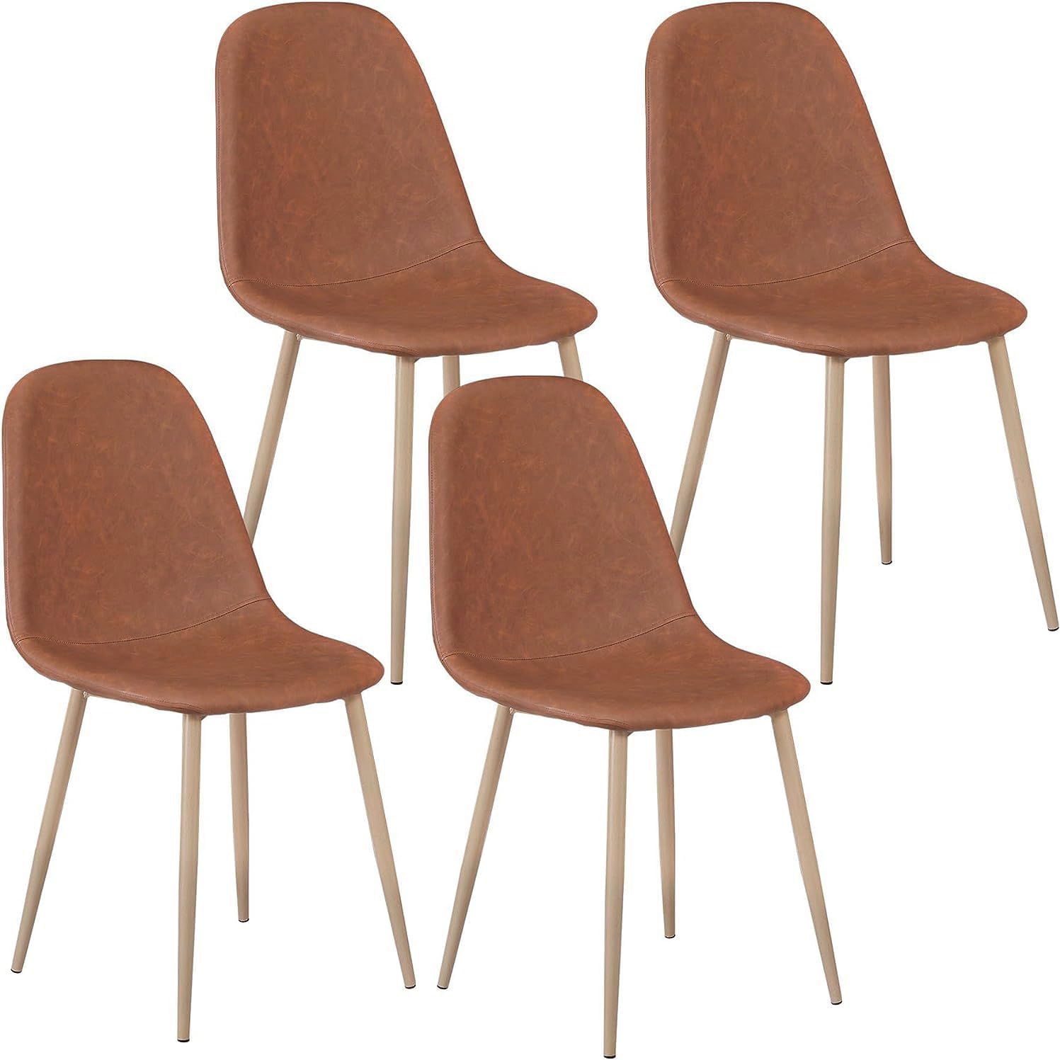 ZENY Juego de 4 sillas de comedor, sillas de comedor modernas de mediados de siglo, sillas acolchadas de piel sintética con patas de metal, sillas