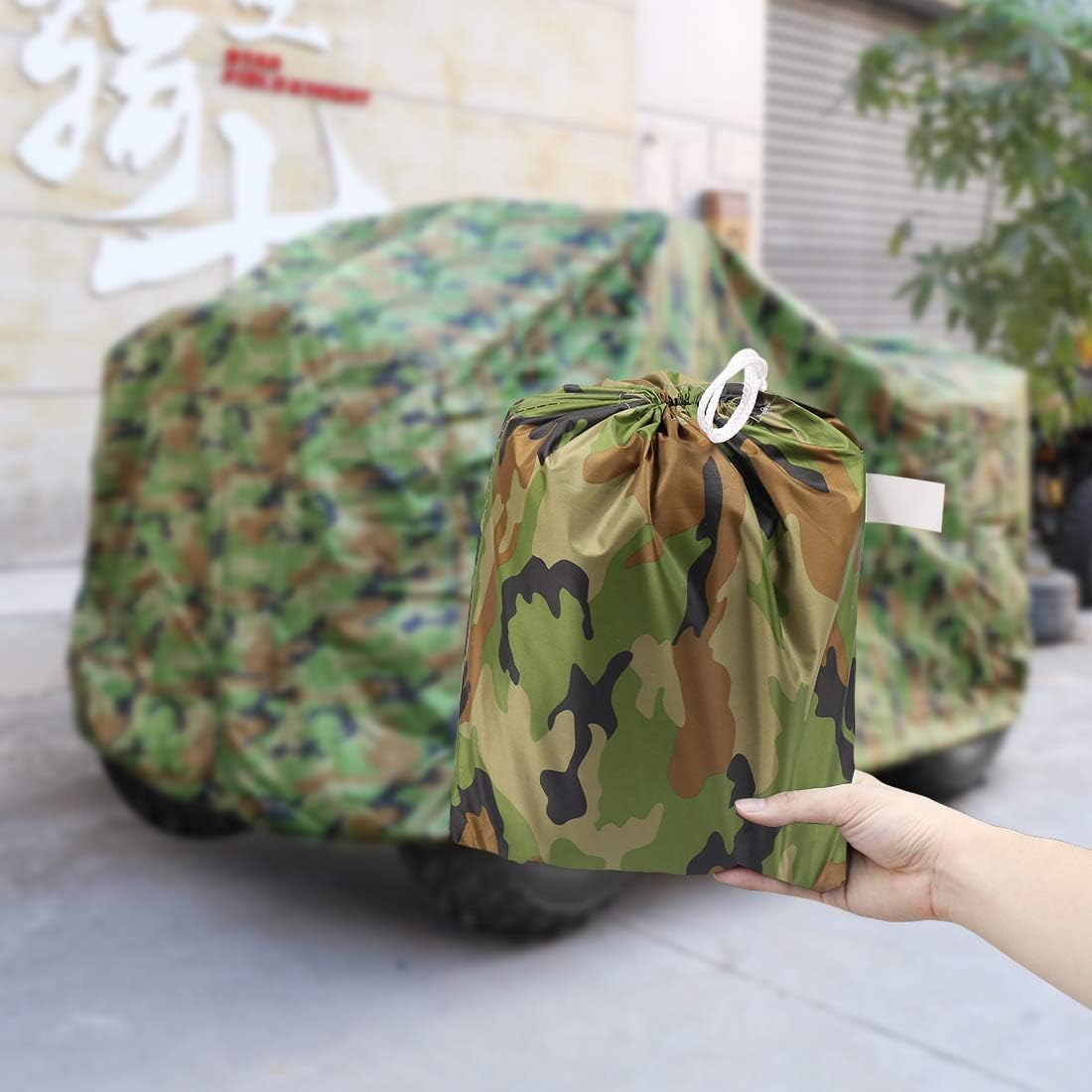 X AUTOHAUX Protector impermeable para todo tipo de clima, cuatrimoto, cubierta de 4 ruedas, ajuste universal, camuflaje con revestimiento plateado