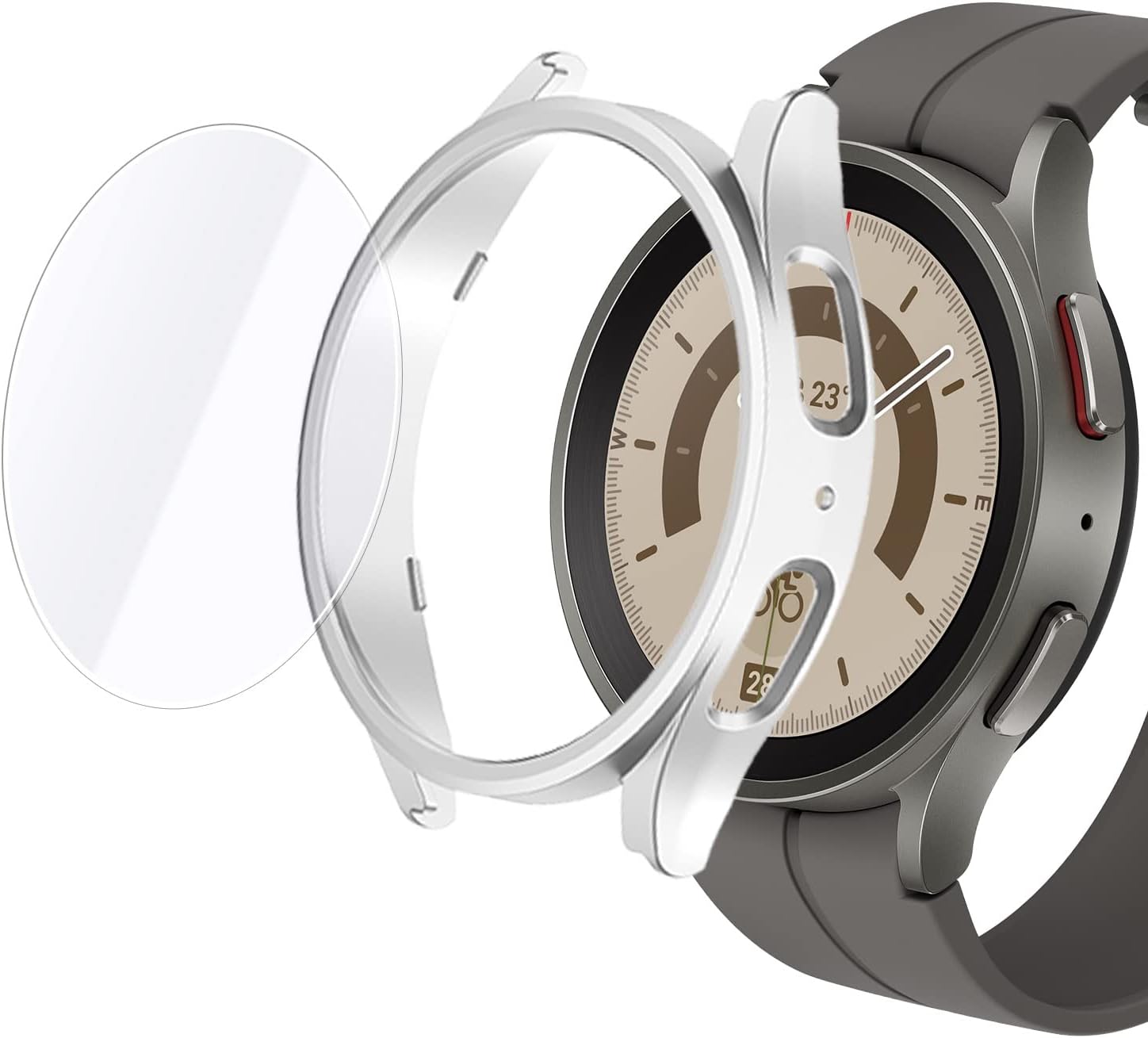 Protector de pantalla para Samsung Galaxy Watch5 Pro de vidrio templado de pantalla ultra transparente desmontable y funda protectora mate