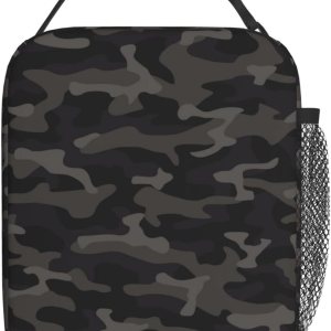 Bolsa de almuerzo portátil de camuflaje negro y gris con aislamiento, bolsa de almuerzo reutilizable para mujeres hombres trabajo picnic camping Bolsa de almuerzo portátil de camuflaje negro y gris con aislamiento, bolsa de almuerzo reutilizable para mujeres hombres trabajo picnic camping
