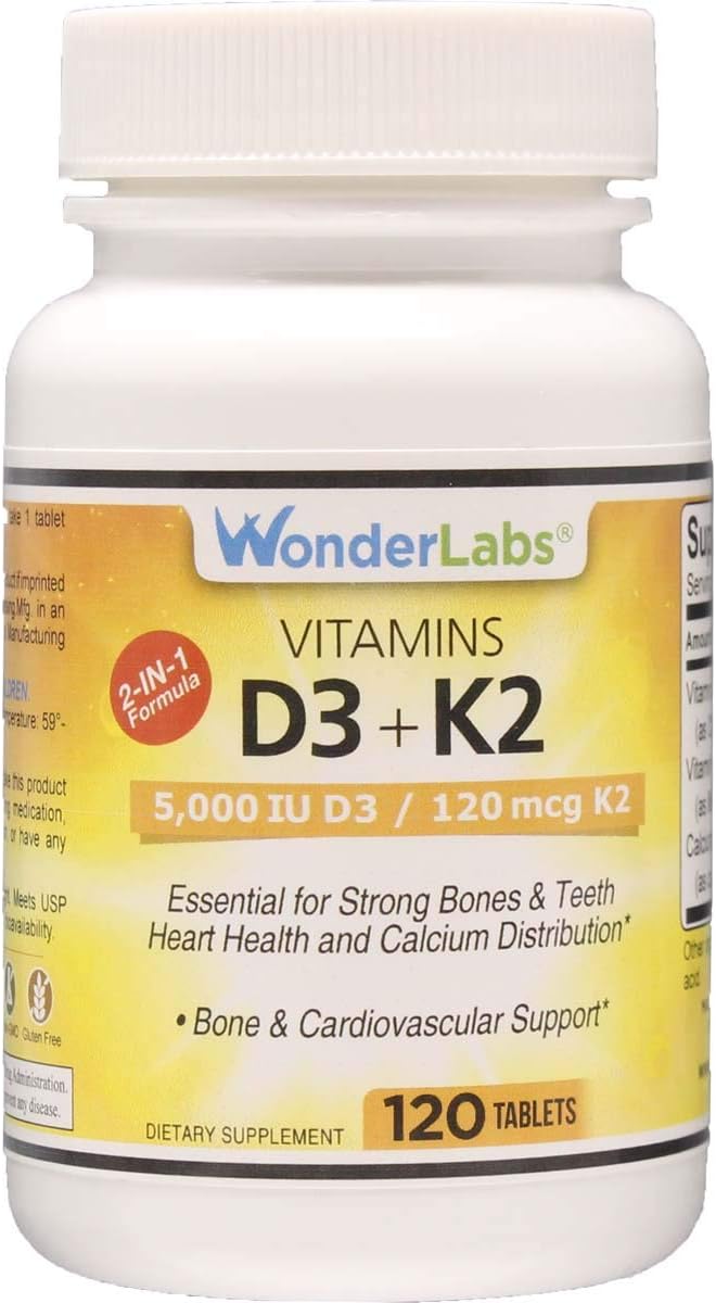 Vitamina D 5,000 UI, vitamina D3 + K2 apoya un sistema inmunológico saludable, esencial para huesos fuertes, salud cardíaca y distribución de