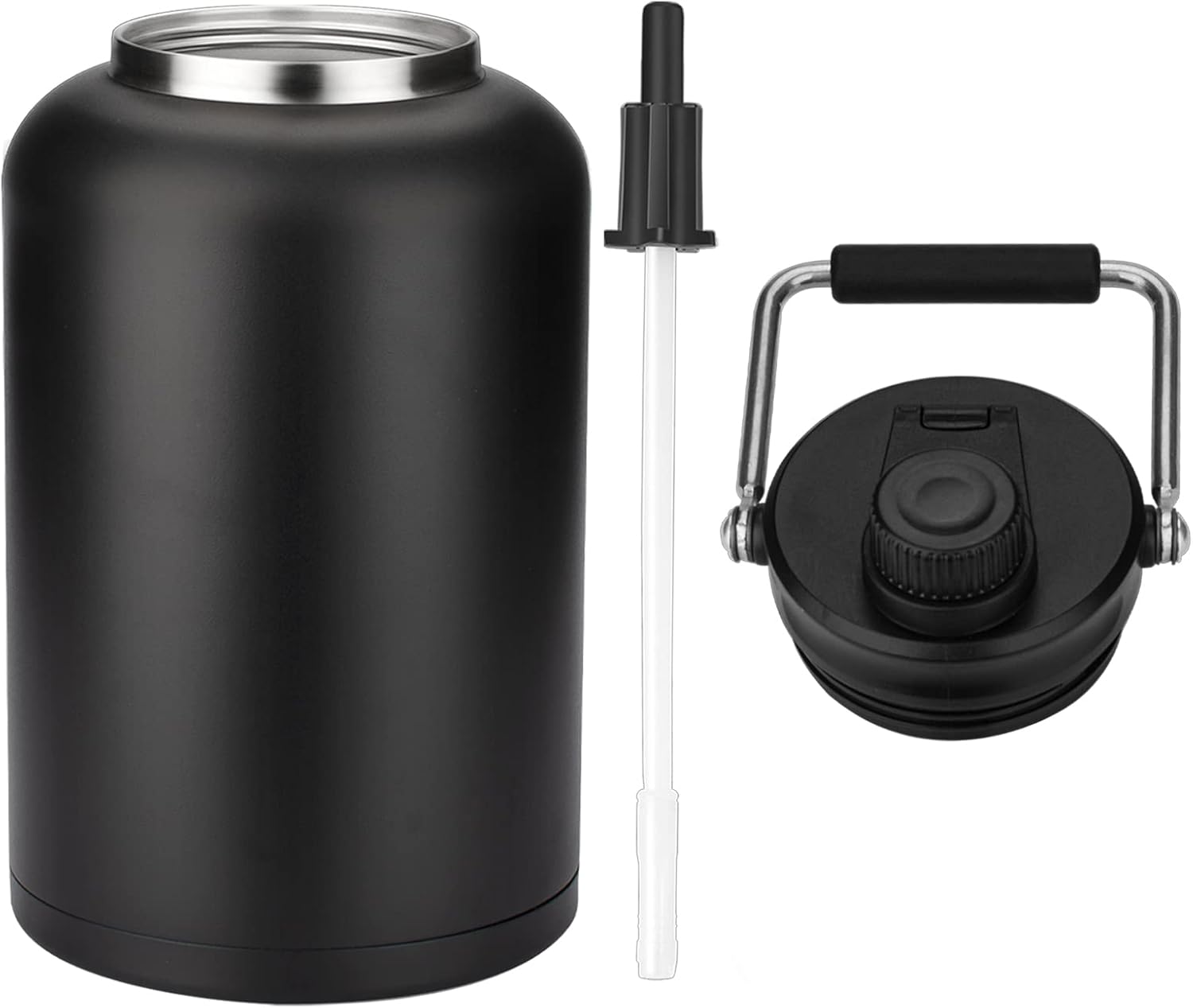 Zenbo Jarra de un galón con popote, mantiene el frío hasta 36 horas, botella de agua de 128 oz con aislamiento al vacío de doble pared, a prueba de