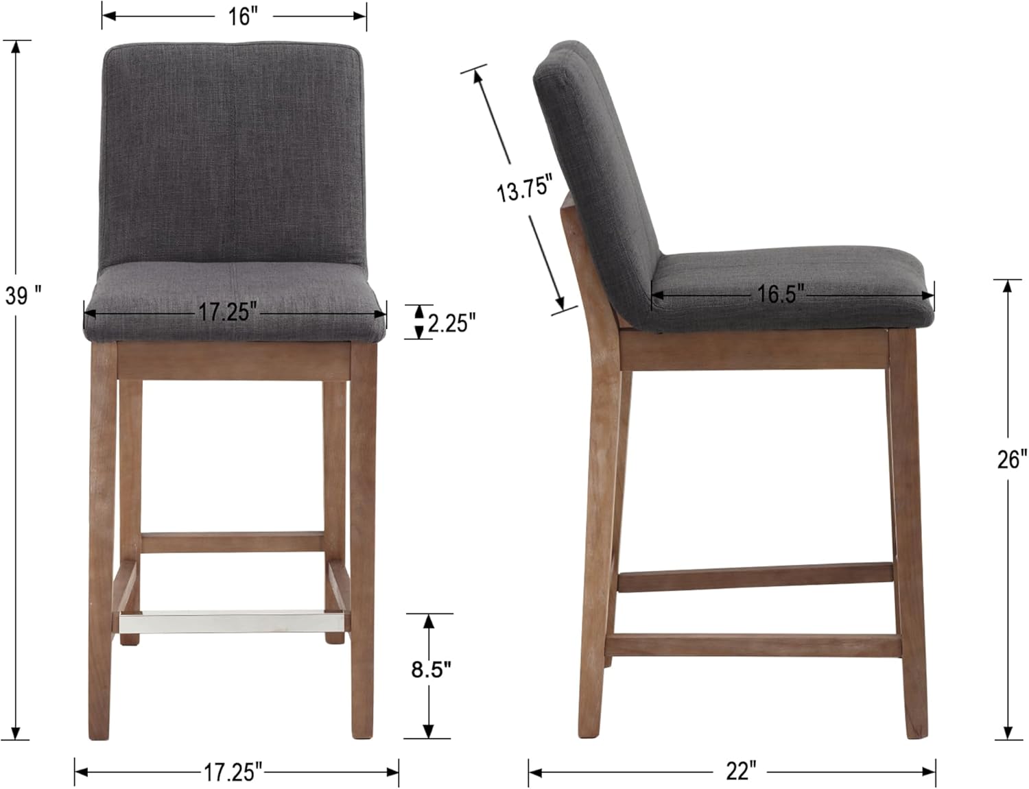 chairus Juego de 2 taburetes de bar altos de tela, taburetes de bar tapizados de lino con patas y respaldo de madera maciza para cocina, isla de