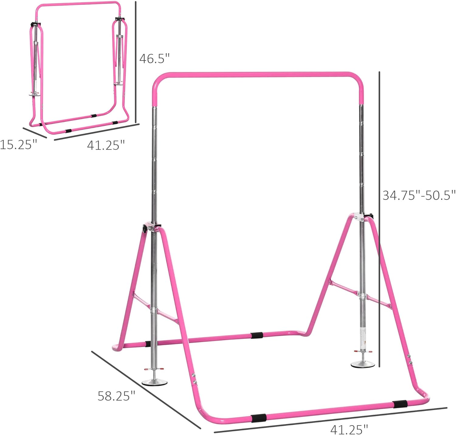 Qaba Barra de gimnasia plegable para niños con absorción de golpes, barra horizontal de gimnasia ajustable, barra de gimnasia para uso doméstico,