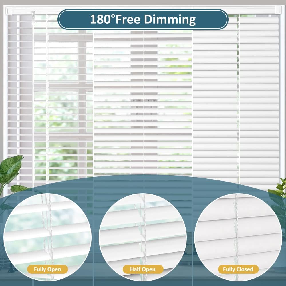 KCO Mini persianas para ventanas, persianas horizontales sin cordones para ventanas, persianas venecianas de vinilo anti-UV, impermeable, ajuste de