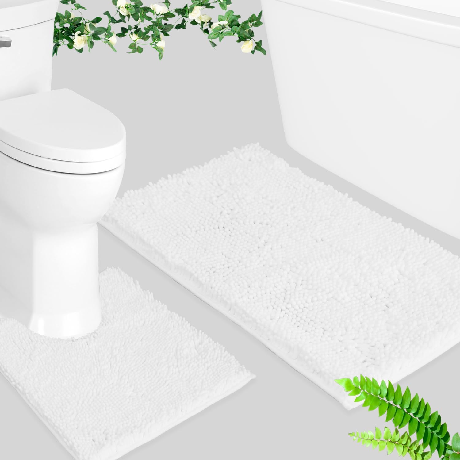 Juego de 2 alfombras de baño absorbentes para baño, felpilla muy suave, antideslizante, 32 x 20 pulgadas + 20 x 20 pulgadas, alfombra de baño en