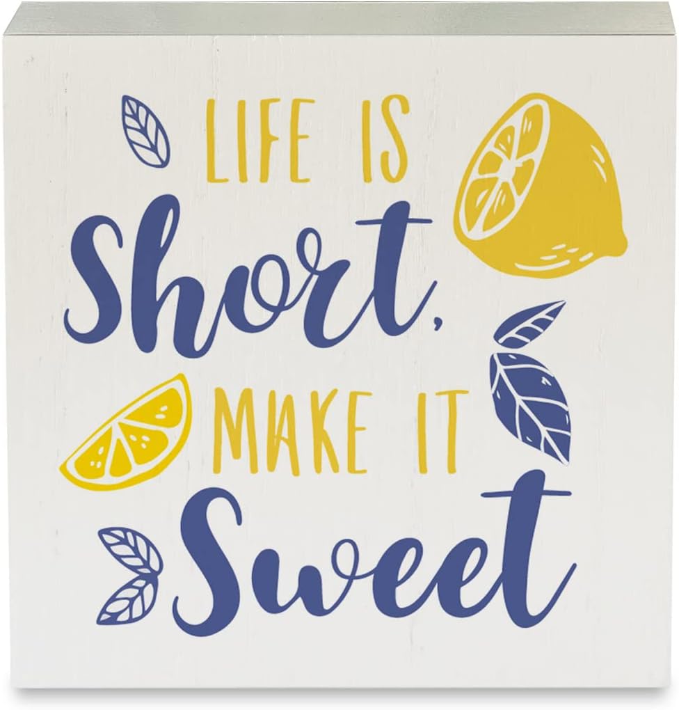 Cartel de madera de limón rústico con texto en inglés Rustic Life is Short Make It Sweet Lemon, letrero decorativo de verano, placa de bloque para