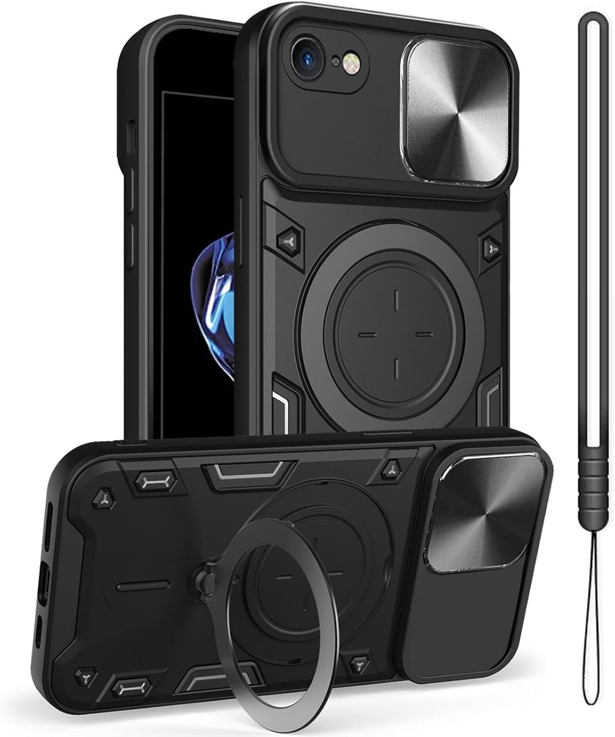Funda para iPhone SE 2020 2022iPhone 8iPhone 7, soporte de anillo de metal, protector de lente, protección completa, a prueba de golpes, cubierta