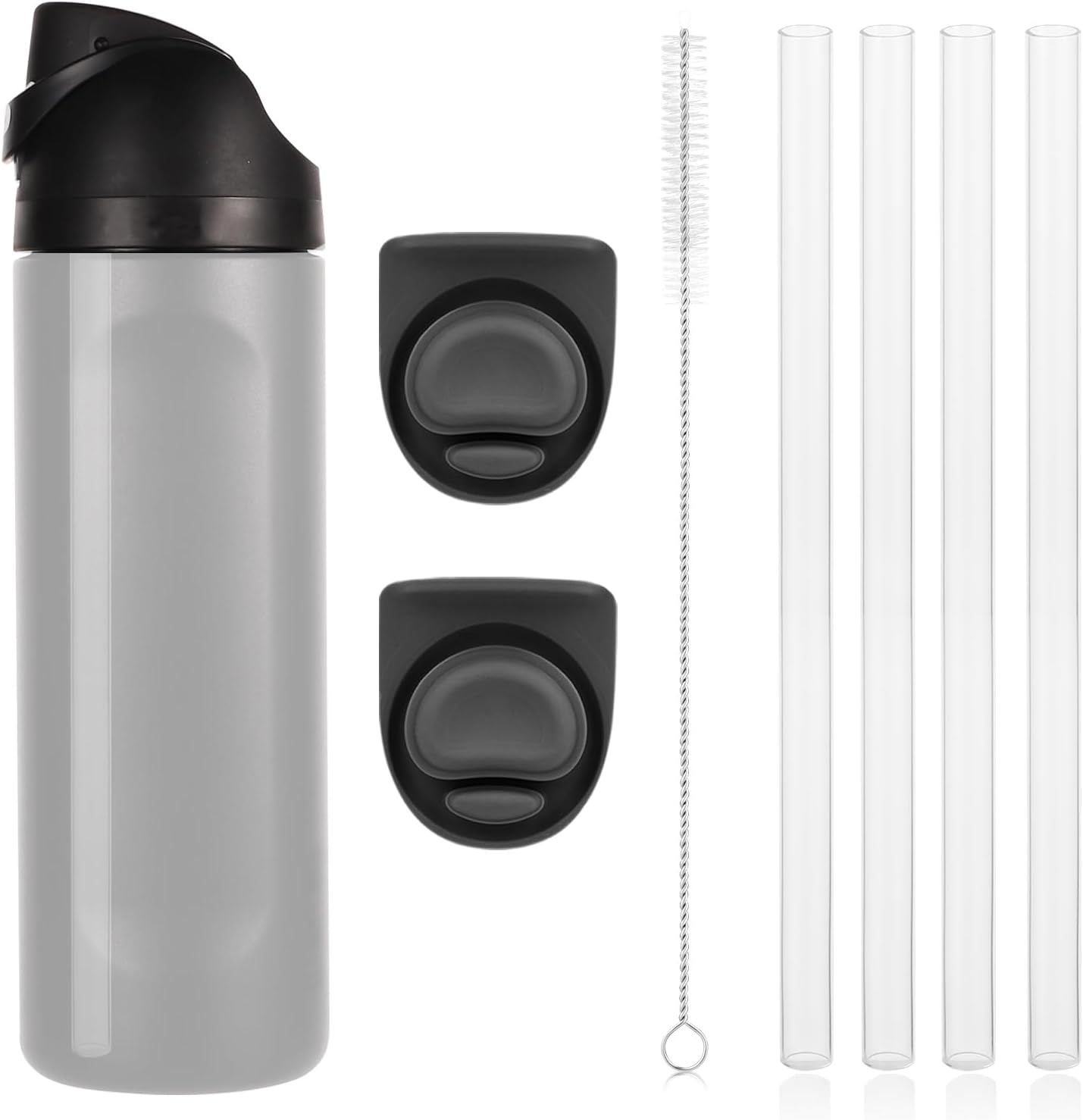 2 tapones de repuesto compatibles con Owala Freesip de 24 onzas, 32 onzas, con 4 popotes de plástico de repuesto reutilizables, 1 cepillo de
