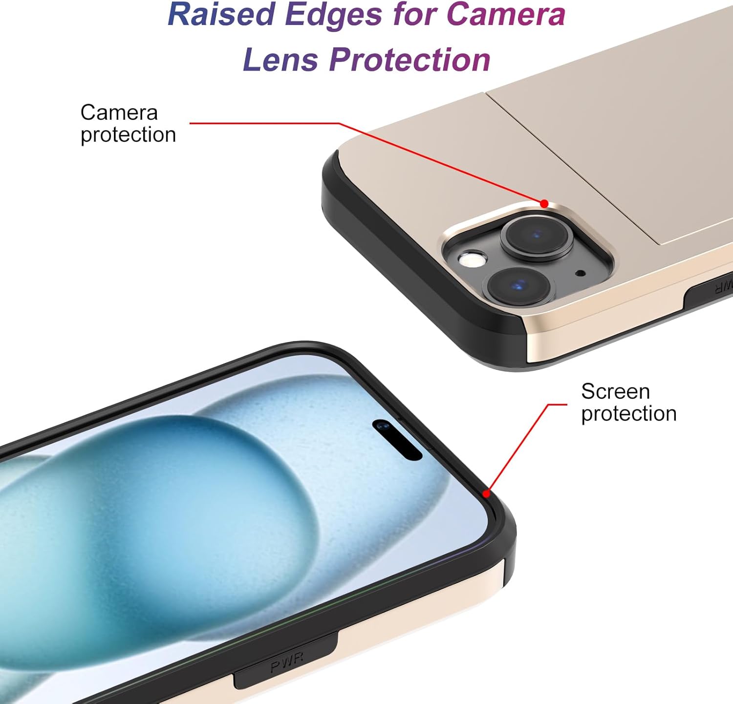 Funda protectora resistente compatible con iPhone 15 con tarjetero (2 unidades), protector de pantalla a prueba de golpes, cartera oculta para