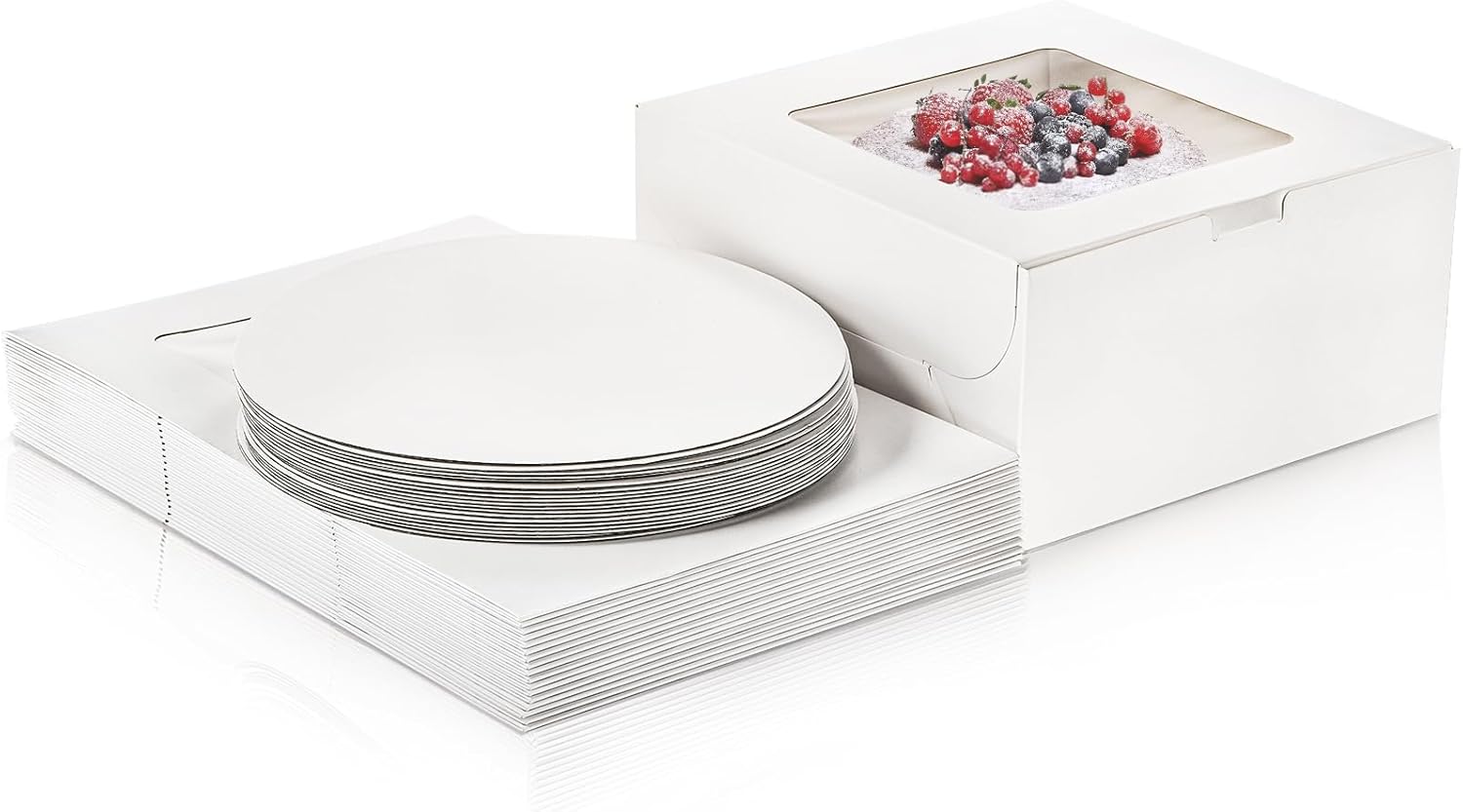 AVLA Paquete de 20 cajas para pasteles con ventana, cajas de panadería de 10 pulgadas con tablas, contenedor desechable para pasteles de postres,