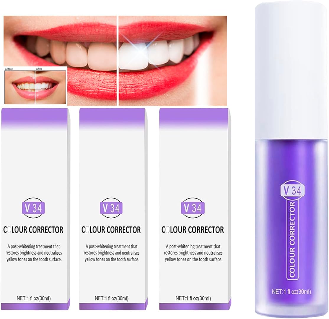 Purple Dientes Pasta S3 Blanqueadora Dientes Púrpura, Paquete de 3
