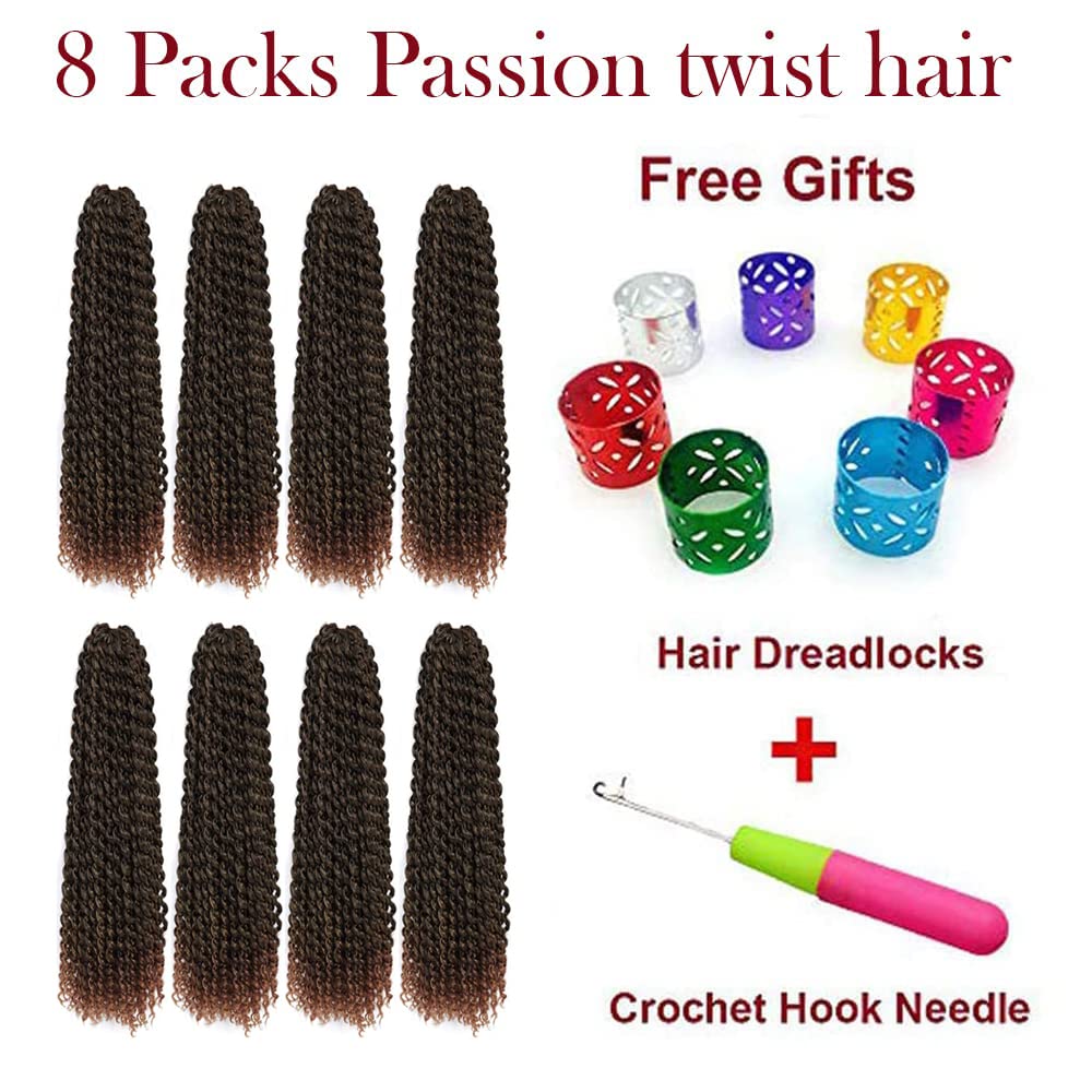 8 paquetes de extensiones de cabello rizado de 18 pulgadas, Passion Twist, con ondas de agua, crochet, ombre, para trenzar