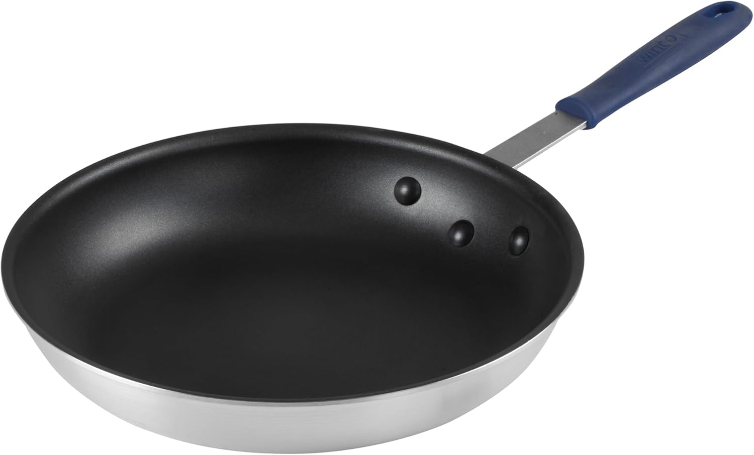 Winco Sartén de aluminio de grado comercial con mango Stay Cool, compatible con inducción, acabado antiadherente, 12 pulgadas