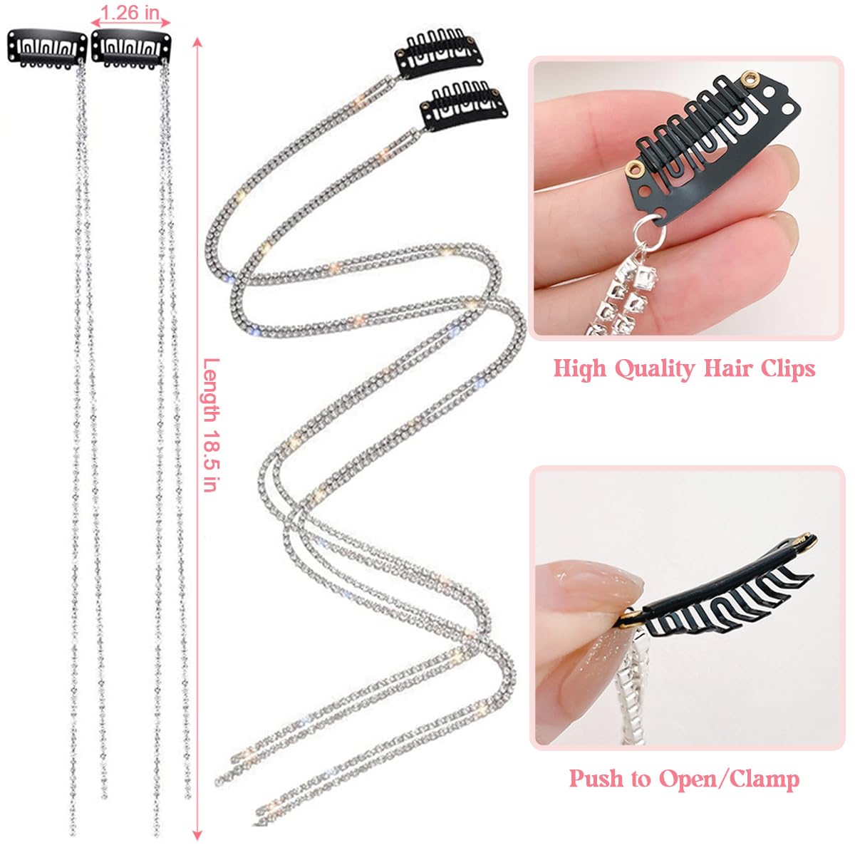 Cadenas para el cabello para mujer, extensiones de cabello con diamantes de imitación, pinzas para trenzar punk, largas con borlas, joyería para el