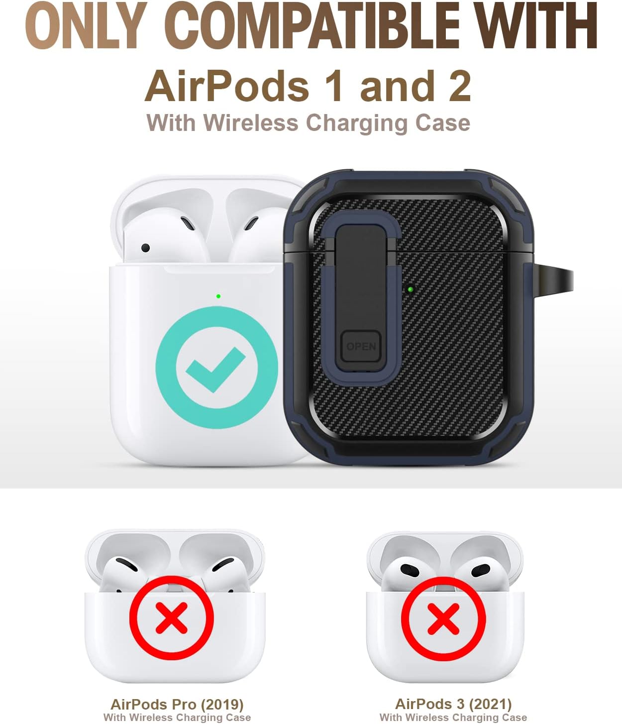 Koaichi Funda para AirPods de 21 generación, carcasa protectora ultra rígida de cuerpo completo con bloqueo, potente protección contra caídas, funda
