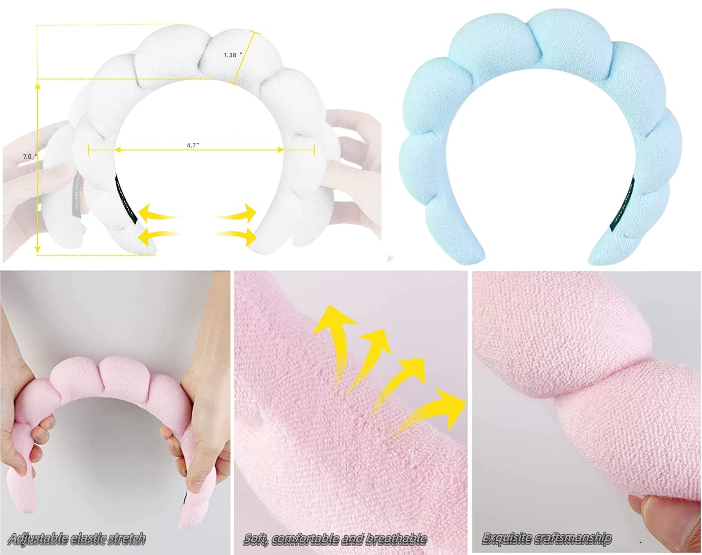 ROJAJIS Diadema de spa para lavar la cara, esponja suave, para mujeres y niñas, cuidado de la piel, ducha, máscara esponjosa, diadema de spa