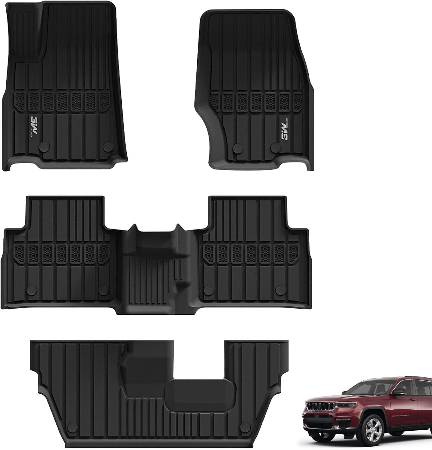 3W Alfombrillas de suelo aptas para Jeep Grand Cherokee L 7 asientos 2021-2024 para todo tipo de clima, revestimiento de suelo de elastómero