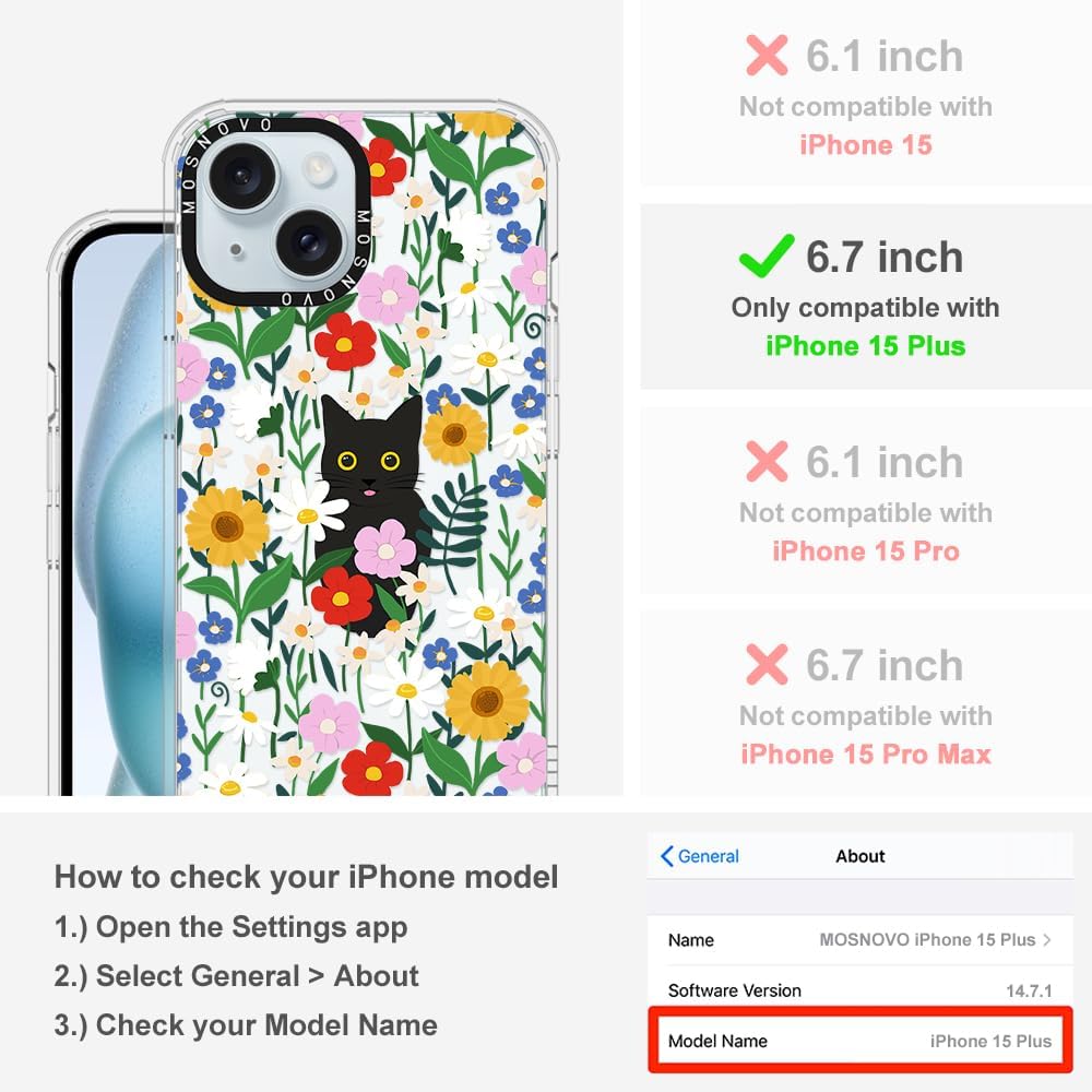 MOSNOVO Buffertech – Funda compatible con iPhone 15 Plus, impacto de caída de 6.6 pies, tecnología antidesprendimiento, funda transparente de