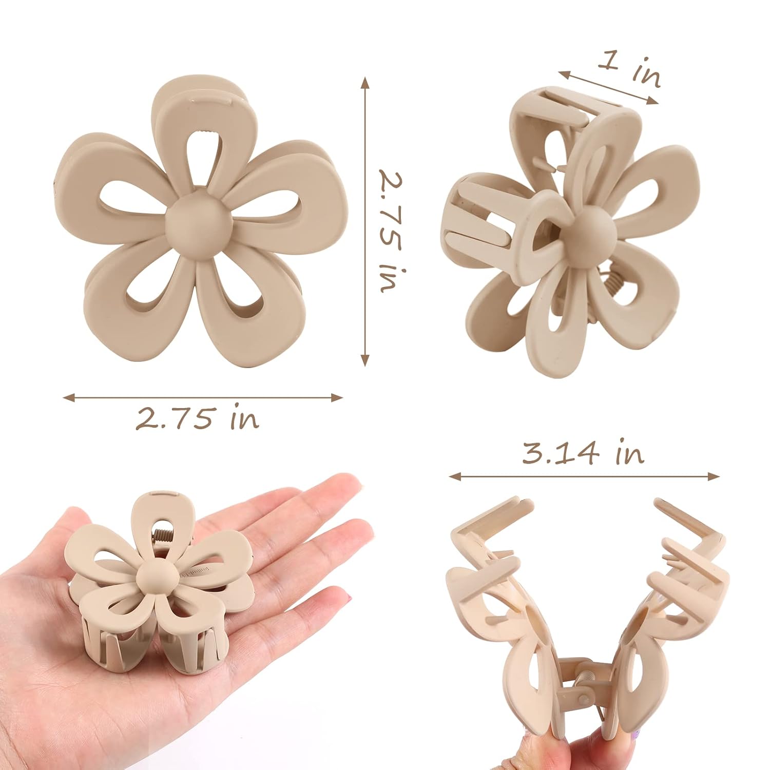 Pinzas de garra de flores para mujeres y niñas, bonitos clips de garra medianos para cabello grueso y delgado, clips de garra grandes mate de flores