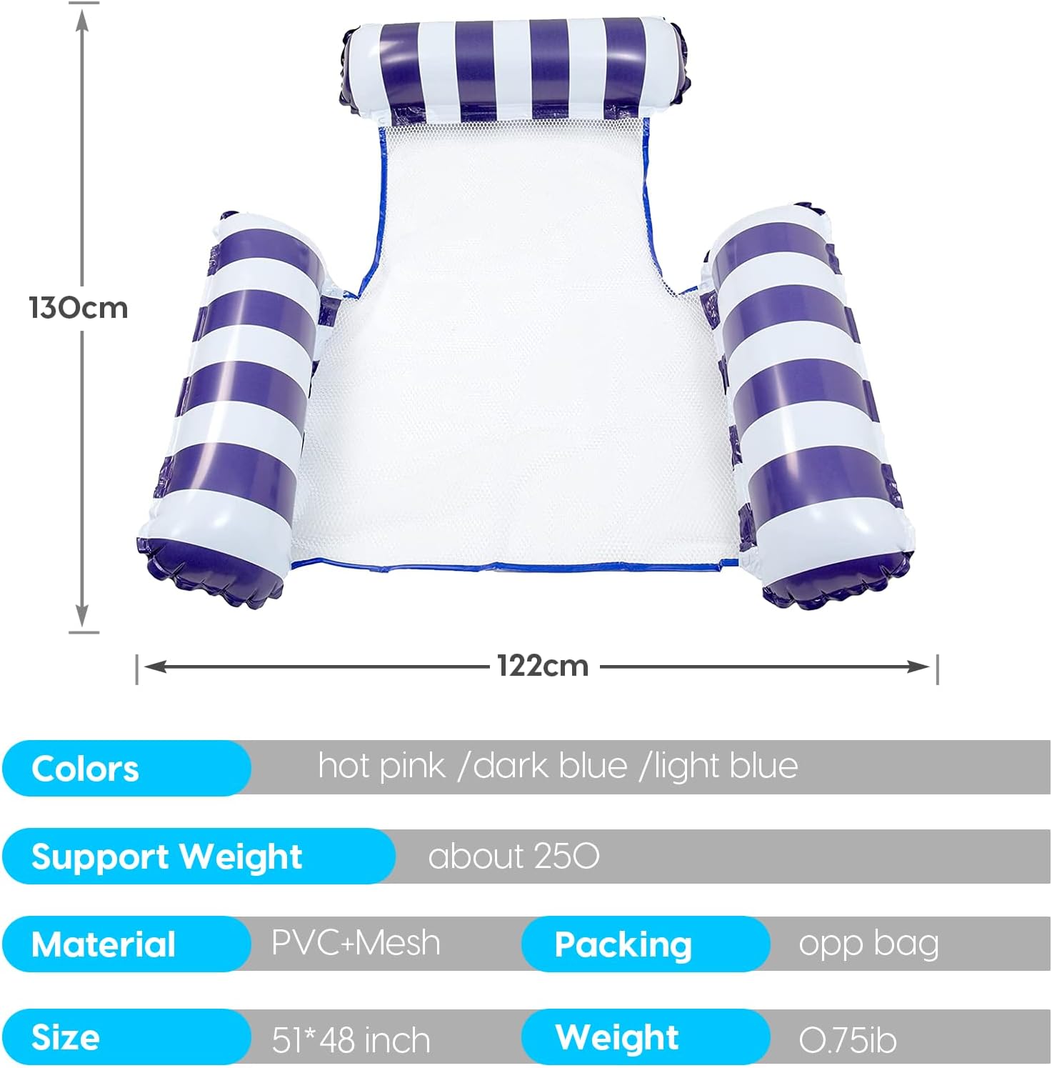 Flotadores de piscina, flotador inflable para silla de piscina para adultos, paquete de 2 balsas flotantes multiusos con bomba de aire de mano para