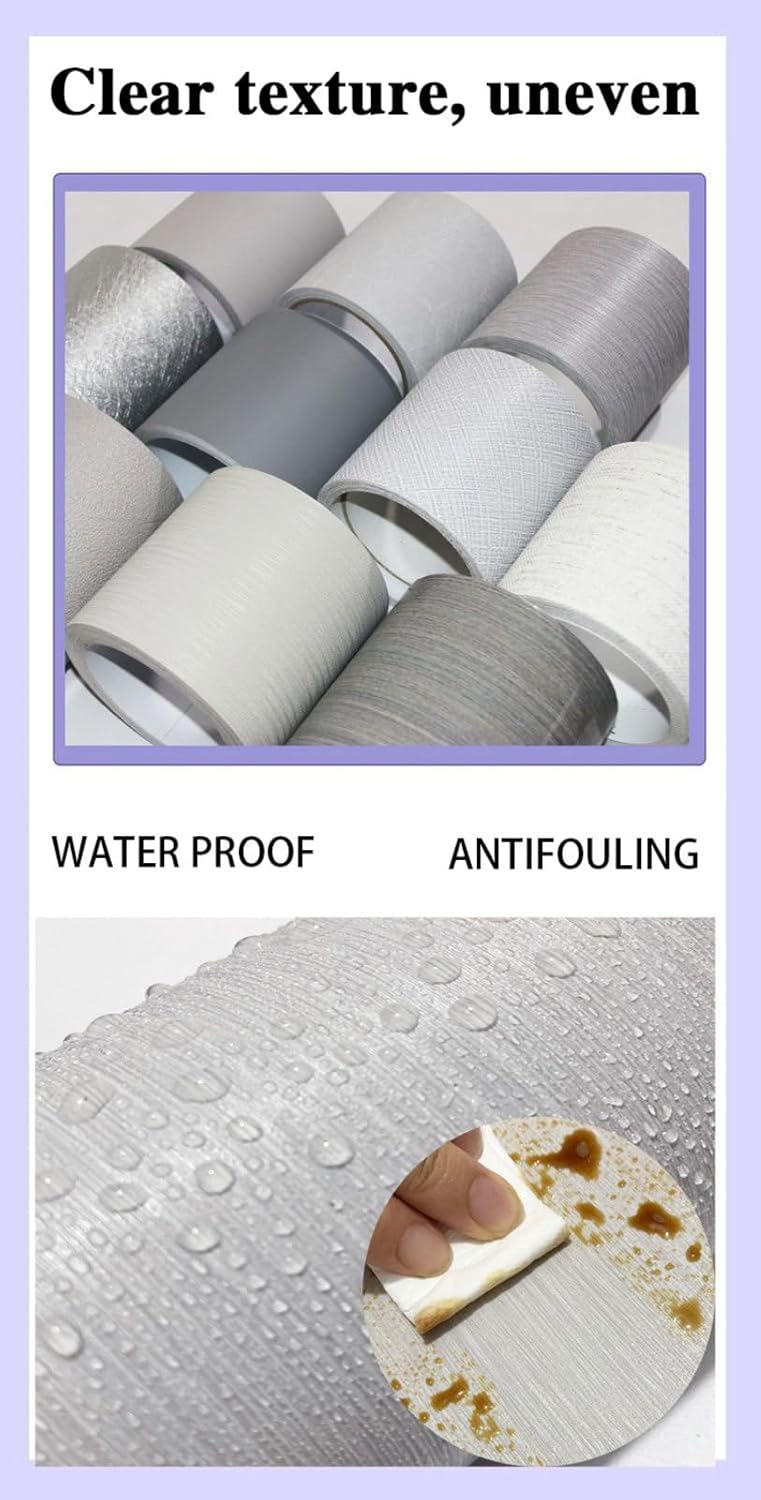 Papel tapiz autoadhesivo para despegar y pegar, borde decorativo para el hogar, techo, para baño, sala de estar, cocina, gris, grueso, 1 5.1 x 196.9