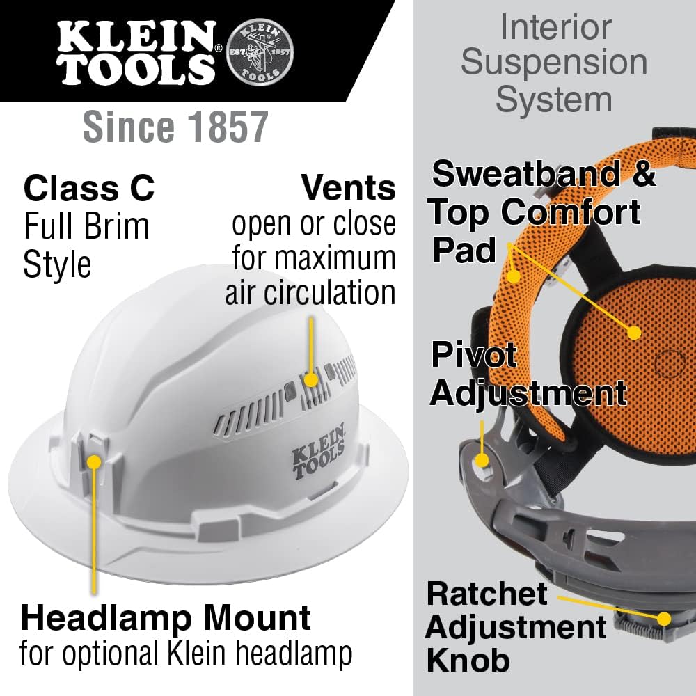 Klein Tools 80146 – Casco duro ventilado de ala completa con accesorio para orejeras, se adapta a cascos Klein Tools de ala completa, protección