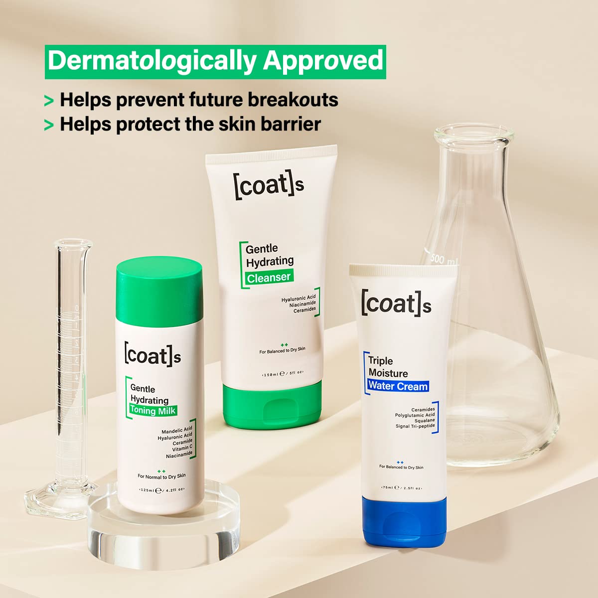 Coats Paquete de cuidado de la piel, limpiador facial hidratante suave + tóner + hidratante facial. Set de cuidado de la piel para mujeres y hombres