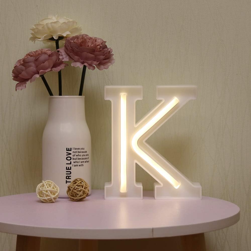 GUOCHENG Letras de neón LED Carpa de luz alfabeto letrero de neón decorativo luces para el hogar boda Navidad cumpleaños fiesta tienda K