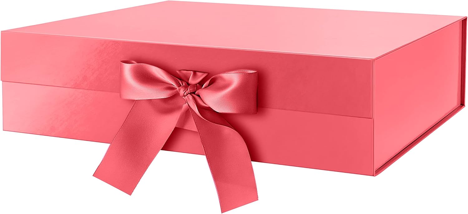 Caja de regalo grande con cinta de 13 x 9.7 x 3.4 pulgadas, caja de regalo roja con tapa, caja de propuesta de dama de honor, caja de regalo de lujo