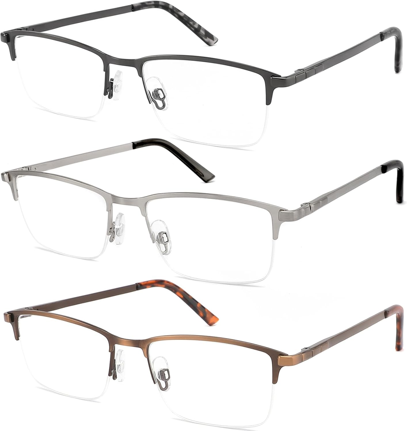 JJWELL 3 Pack Reading Glasses for Men Blue Light Blocking, Spring Hinge Readers
